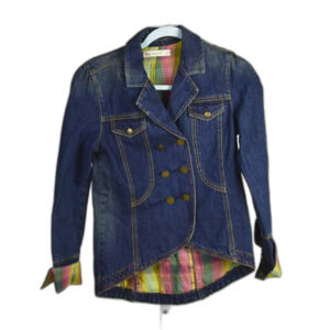 1969 Denim Double Breasted Plaid Lined Jacket Size S